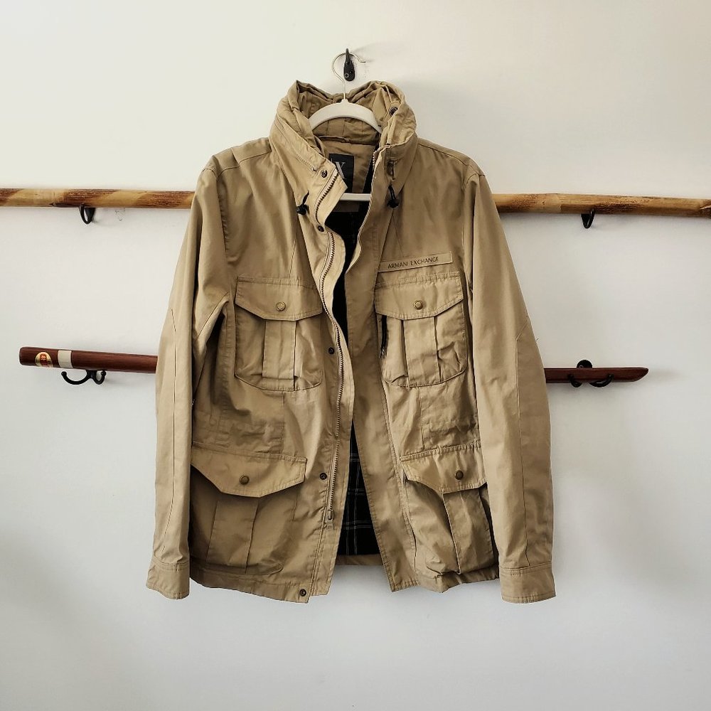 Armani Raincoat Hoodie Jacket - Medium - Tan